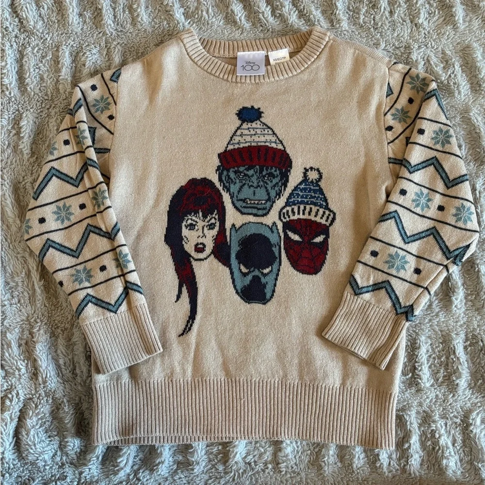 Disney 100 Marvel Knit Sweater XS Spider-Man Villain Winter Crewneck